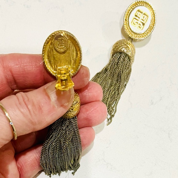 RARE VINTAGE Givenchy Paris Large Tassel Dangle Clip-on Earrings Vintage Jewelry - Picture 5 of 8